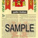 GALLO - ITALIAN - Coat of Arms - Family Crest - Armorial GIFT! 8.5x11