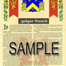 GEIGER - FRENCH - Coat of Arms - Family Crest - Armorial GIFT! 8.5x11