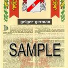 GEIGER - GERMAN - Coat of Arms - Family Crest - Armorial GIFT! 8.5x11