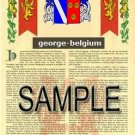 GEORGE - BELGIUM - Coat of Arms - Family Crest - Armorial GIFT! 8.5x11