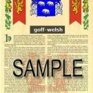 GOFF - WELSH - Coat of Arms - Family Crest - Armorial GIFT! 8.5x11