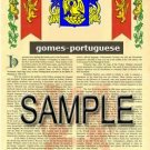 GOMES - PORTUGUESE - Coat of Arms - Family Crest - Armorial GIFT! 8.5x11