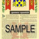 GOMES - SPANISH - Coat of Arms - Family Crest - Armorial GIFT! 8.5x11