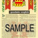 GOODWIN - ENGLISH - Coat of Arms - Family Crest - Armorial GIFT! 8.5x11