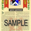 GOSS - GERMAN - Coat of Arms - Family Crest - Armorial GIFT! 8.5x11