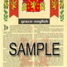 GRACE - ENGLISH - Coat of Arms - Family Crest - Armorial GIFT! 8.5x11