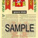 GRACE - IRISH - Coat of Arms - Family Crest - Armorial GIFT! 8.5x11