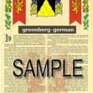 GREENBERG - GERMAN - Coat of Arms - Family Crest - Armorial GIFT! 8.5x11