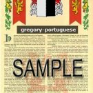 GREGORY - PORTUGUESE - Coat of Arms - Family Crest - Armorial GIFT! 8.5x11