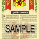 GRIFFITH - WELSH - Coat of Arms - Family Crest - Armorial GIFT! 8.5x11