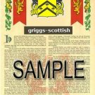 GRIGGS - SCOTTISH - Coat of Arms - Family Crest - Armorial GIFT! 8.5x11