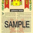 GRIMES - IRISH - Coat of Arms - Family Crest - Armorial GIFT! 8.5x11