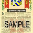 GUERRERO - SPANISH - Coat of Arms - Family Crest - Armorial GIFT! 8.5x11