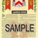 GUIDRY - IRISH - Coat of Arms - Family Crest - Armorial GIFT! 8.5x11