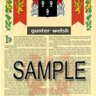 GUNTER - WELSH - Coat of Arms - Family Crest - Armorial GIFT! 8.5x11