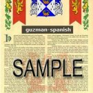 GUZMAN - SPANISH - Coat of Arms - Family Crest - Armorial GIFT! 8.5x11