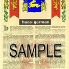 HAAS - GERMAN - Coat of Arms - Family Crest - Armorial GIFT! 8.5x11