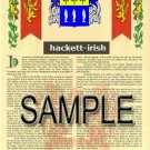 HACKETT - IRISH - Coat of Arms - Family Crest - Armorial GIFT! 8.5x11