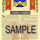 HADLEY - ENGLISH - Coat of Arms - Family Crest - Armorial GIFT! 8.5x11