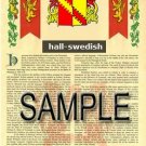 HALL - SWEDISH - Coat of Arms - Family Crest - Armorial GIFT! 8.5x11
