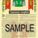 HAMMER - ENGLISH - Coat of Arms - Family Crest - Armorial GIFT! 8.5x11