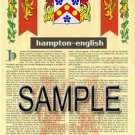HAMPTON - ENGLISH - Coat of Arms - Family Crest - Armorial GIFT! 8.5x11