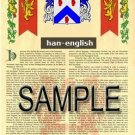 HAN - ENGLISH - Coat of Arms - Family Crest - Armorial GIFT! 8.5x11