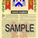 HAND - ENGLISH - Coat of Arms - Family Crest - Armorial GIFT! 8.5x11