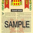 HAND - IRISH - Coat of Arms - Family Crest - Armorial GIFT! 8.5x11