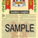 HANKINS - ENGLISH - Coat of Arms - Family Crest - Armorial GIFT! 8.5x11