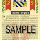 HANKS - ENGLISH - Coat of Arms - Family Crest - Armorial GIFT! 8.5x11 HANKS - ENGLISH - Coat of Arms - Family Crest - Armorial GIFT! 8.5x11