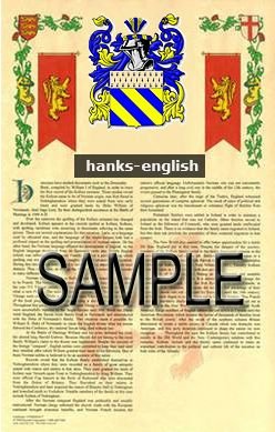 HANKS - ENGLISH - Coat of Arms - Family Crest - Armorial GIFT! 8.5x11