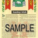 HANLEY - IRISH - Coat of Arms - Family Crest - Armorial GIFT! 8.5x11