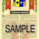 HANSEN - DANISH - Coat of Arms - Family Crest - Armorial GIFT! 8.5x11