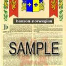 HANSON - NORWEGIAN - Coat of Arms - Family Crest - Armorial GIFT! 8.5x11