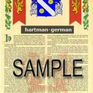 HARTMAN - GERMAN - Coat of Arms - Family Crest - Armorial GIFT! 8.5x11