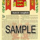 HATCH - ENGLISH - Coat of Arms - Family Crest - Armorial GIFT! 8.5x11