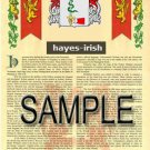 HAYES - IRISH - Coat of Arms - Family Crest - Armorial GIFT! 8.5x11
