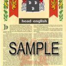 HEAD - ENGLISH - Coat of Arms - Family Crest - Armorial GIFT! 8.5x11