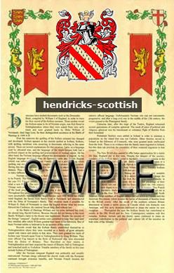 HENDRICKS - SCOTTISH - Coat of Arms - Family Crest - Armorial GIFT! 8.5x11