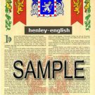 HENLEY - ENGLISH - Coat of Arms - Family Crest - Armorial GIFT! 8.5x11