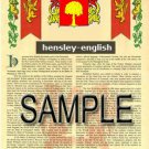 HENSLEY - ENGLISH - Coat of Arms - Family Crest - Armorial GIFT! 8.5x11