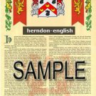 HERNDON - ENGLISH - Coat of Arms - Family Crest - Armorial GIFT! 8.5x11