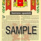 HERRERA - SPANISH - Coat of Arms - Family Crest - Armorial GIFT! 8.5x11