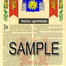 HESS - GERMAN - Coat of Arms - Family Crest - Armorial GIFT! 8.5x11
