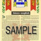 HINES - ENGLISH - Coat of Arms - Family Crest - Armorial GIFT! 8.5x11