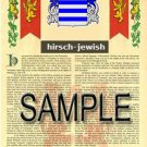 HIRSCH - JEWISH - Coat of Arms - Family Crest - Armorial GIFT! 8.5x11