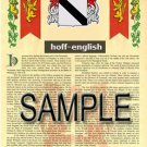 HOFF - ENGLISH - Coat of Arms - Family Crest - Armorial GIFT! 8.5x11