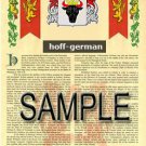HOFF - GERMAN - Coat of Arms - Family Crest - Armorial GIFT! 8.5x11