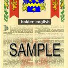 HOLDER - ENGLISH - Coat of Arms - Family Crest - Armorial GIFT! 8.5x11